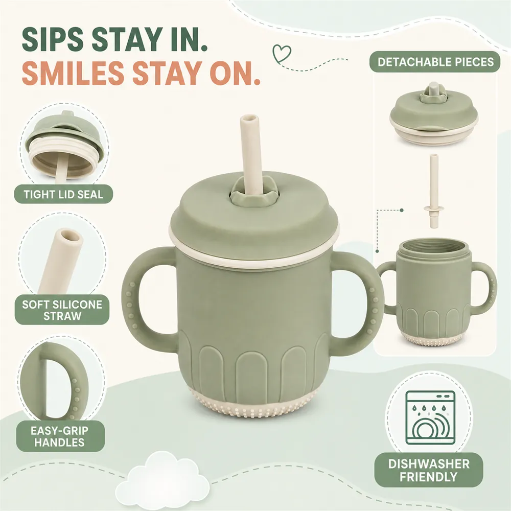 Green Silicone Sippy Cup Features and Parts｜AI Image Generation Prompts