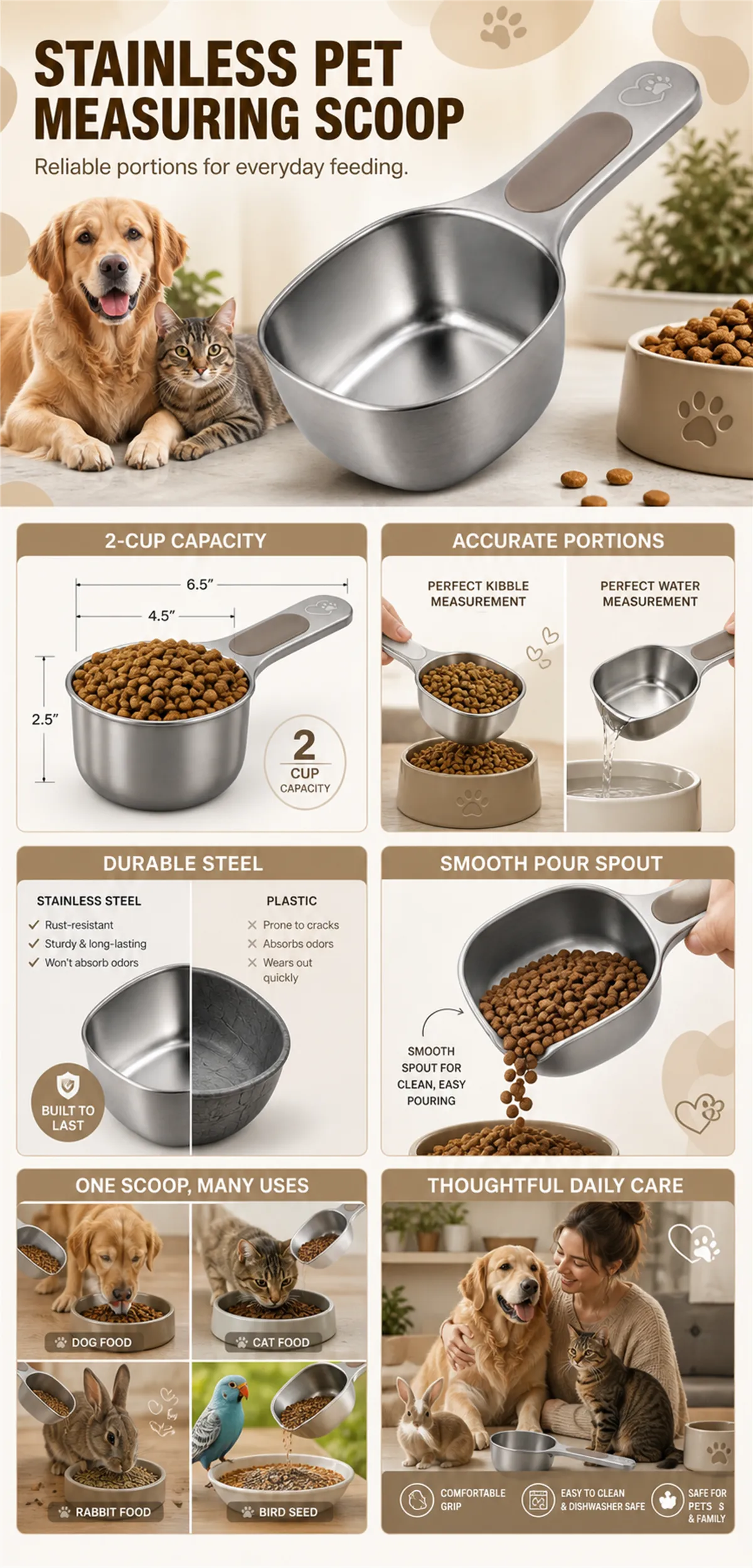 Stainless Steel Pet Measuring Scoop for Daily Feeding｜AI Image Generation Prompts