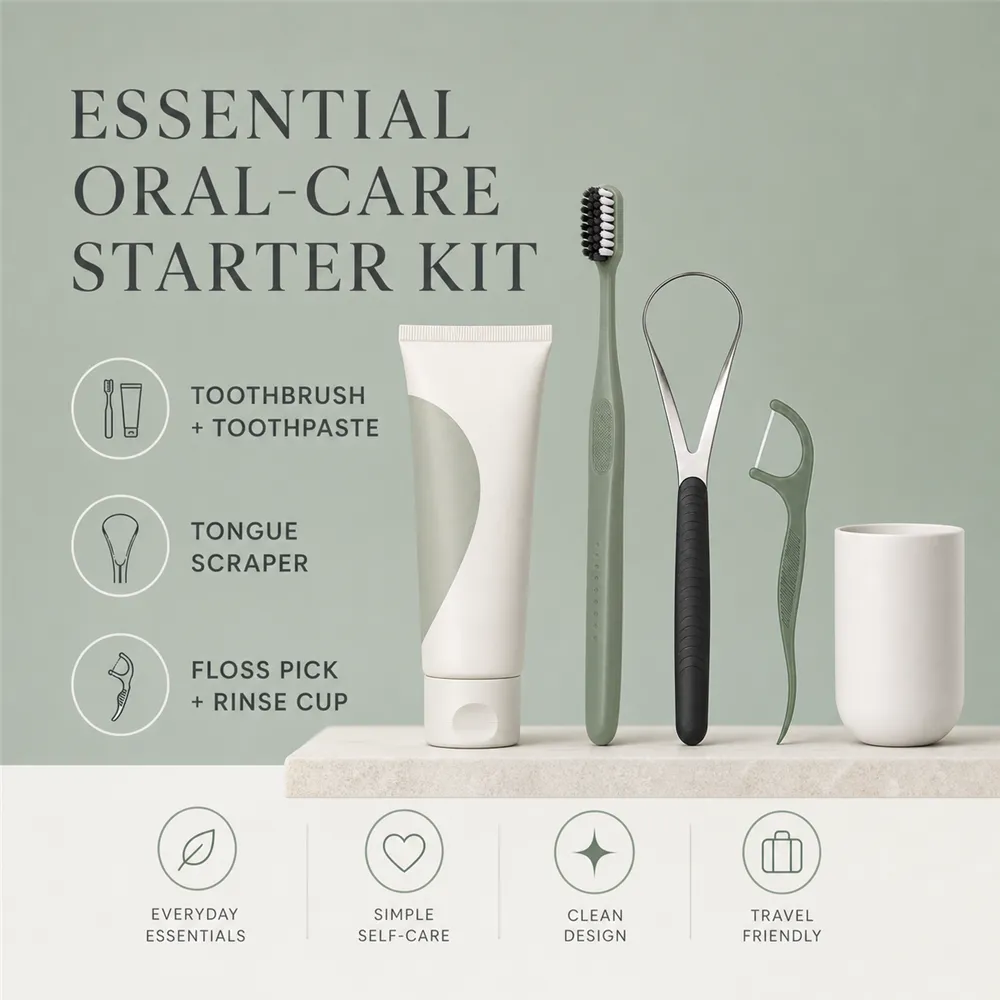 Essential Oral Care Starter Kit with Toothbrush｜AI Image Generation Prompts