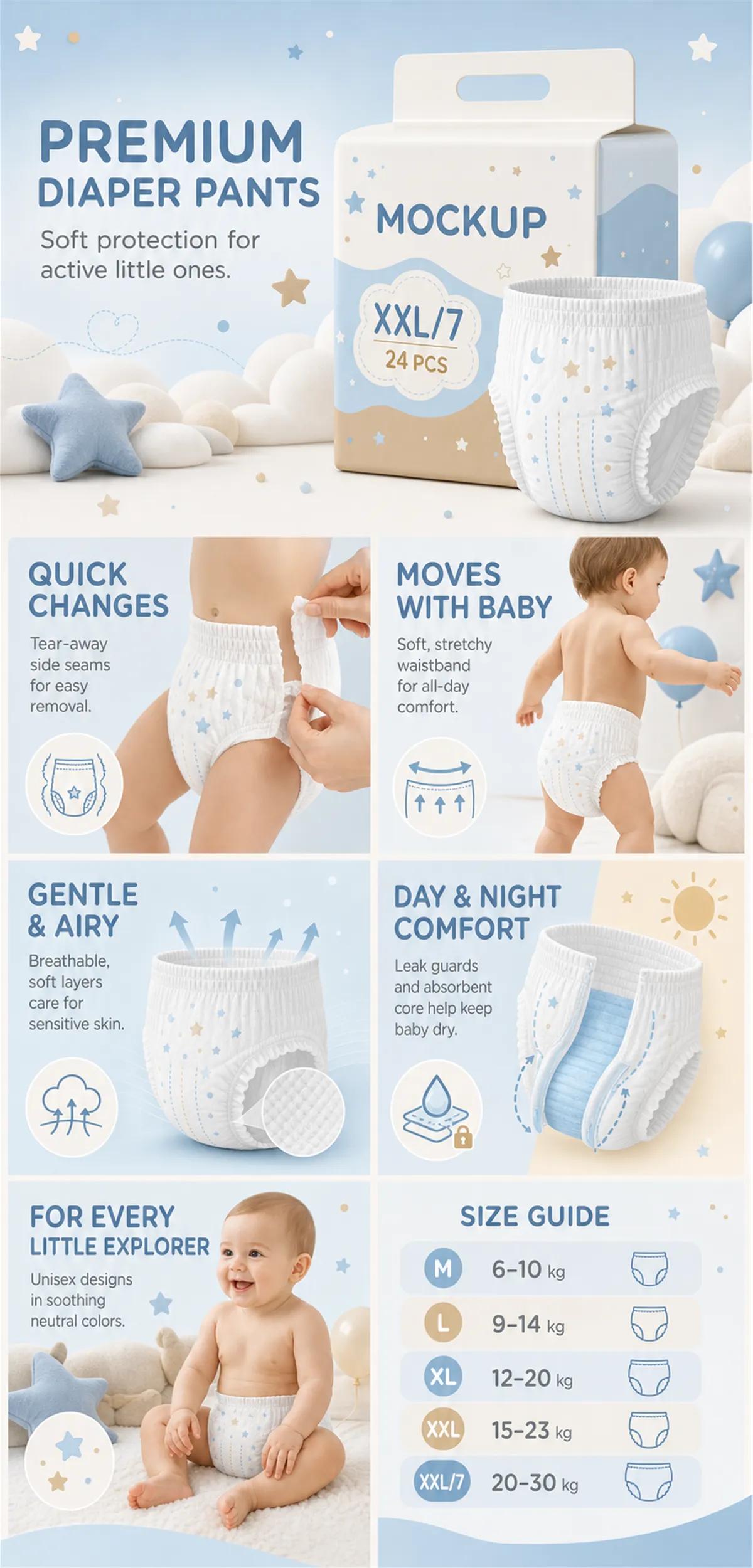 Premium Diaper Pants Mockup Infographic｜AI Image Generation Prompts