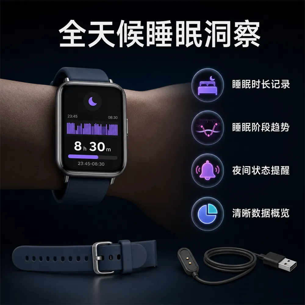 Smartwatch displaying all-day sleep tracking insights｜AI Image Generation Prompts