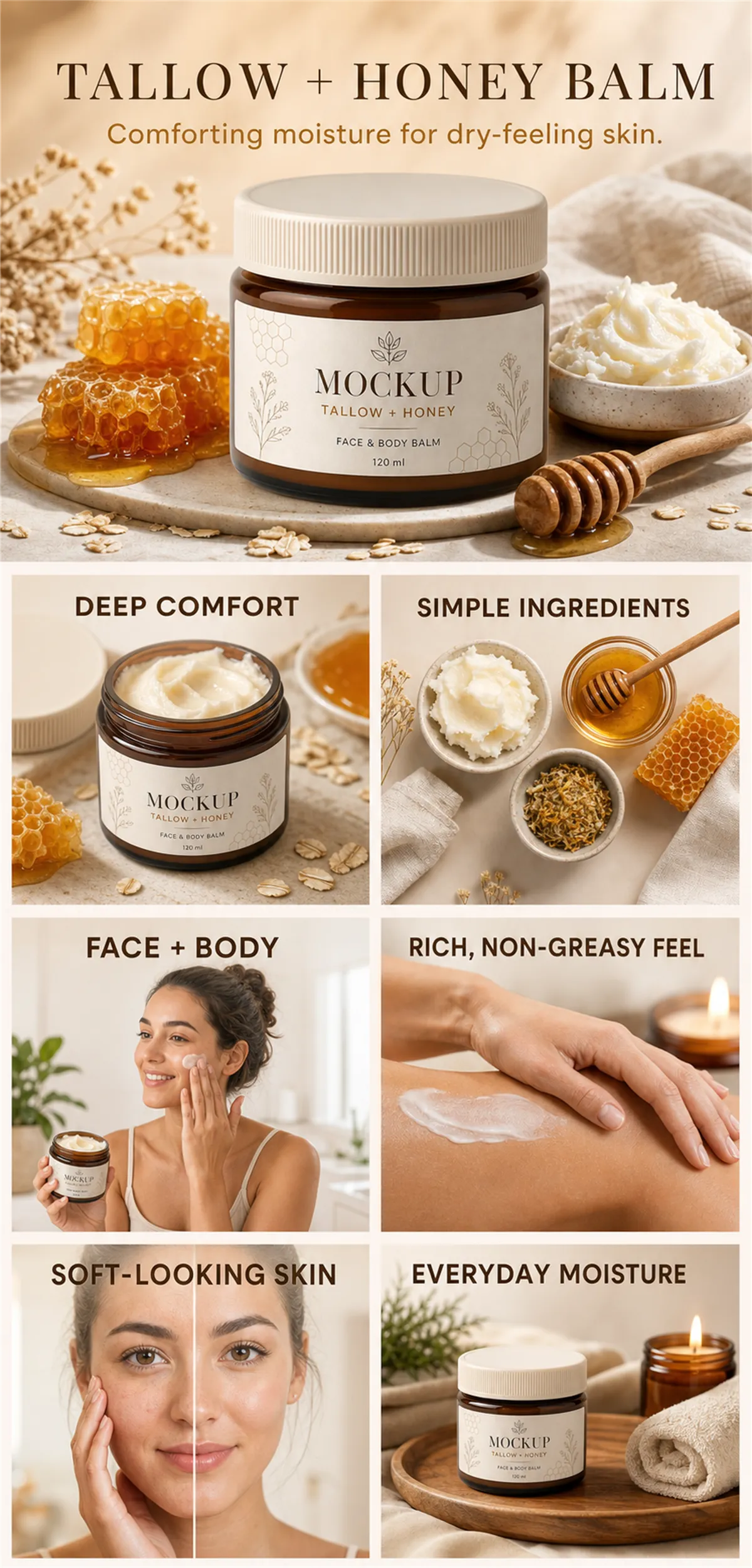 Tallow and Honey Balm Mockup for Face and Body｜AI Image Generation Prompts