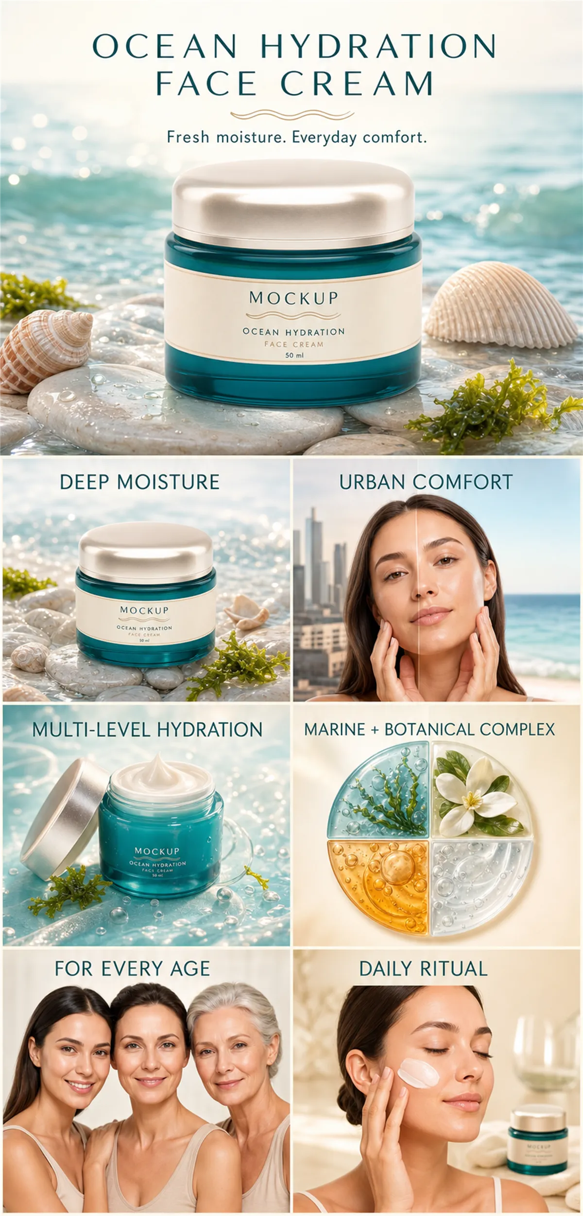 Ocean Hydration Face Cream Product Mockup｜AI Image Generation Prompts