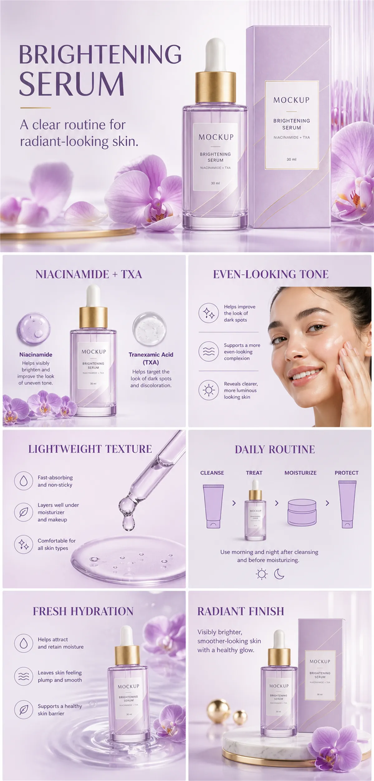 Brightening Serum Mockup with Niacinamide and TXA｜AI Image Generation Prompts