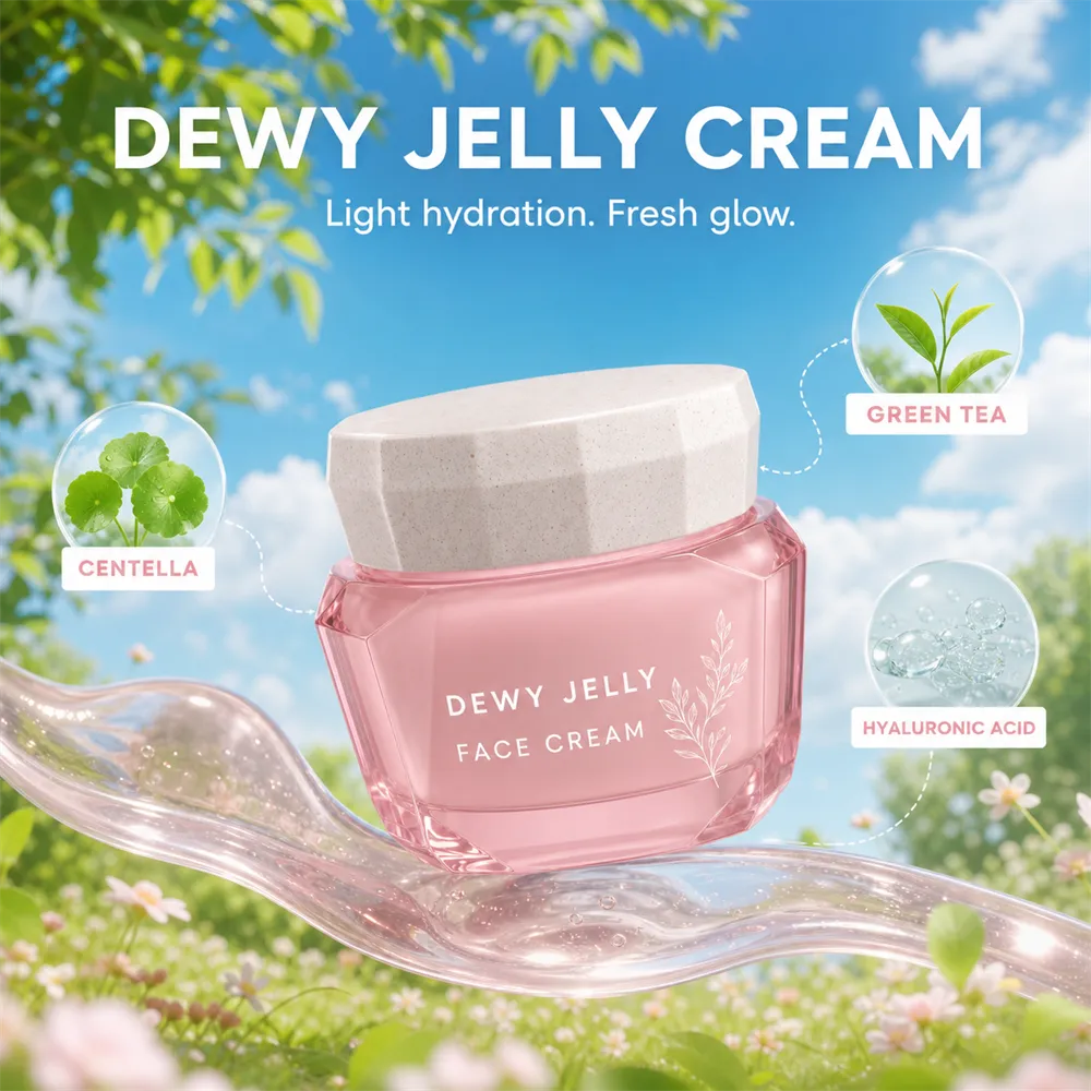 Dewy Jelly Face Cream for Light Hydration and Fresh Glow｜AI Image Generation Prompts