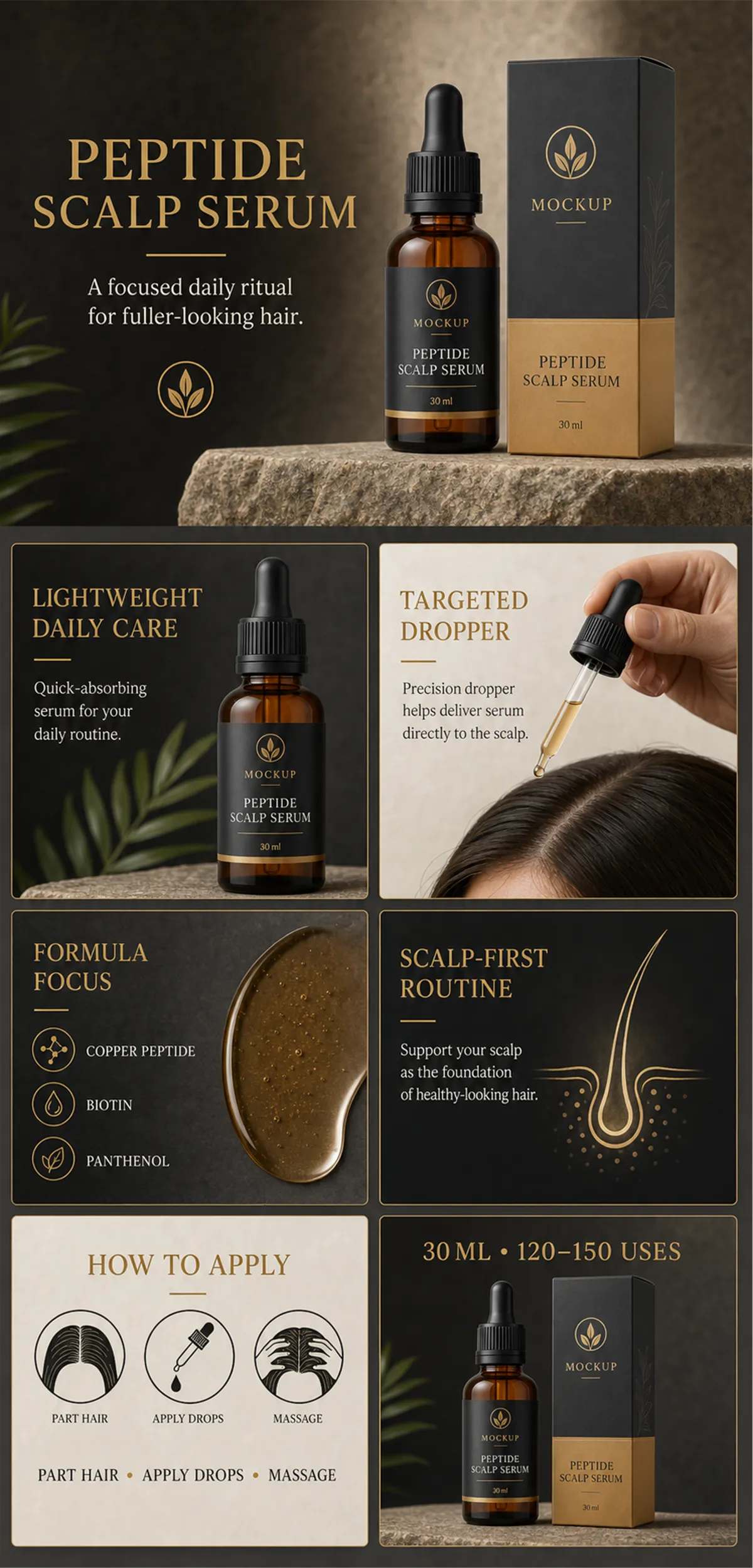 Peptide Scalp Serum Bottle Mockup Design｜AI Image Generation Prompts