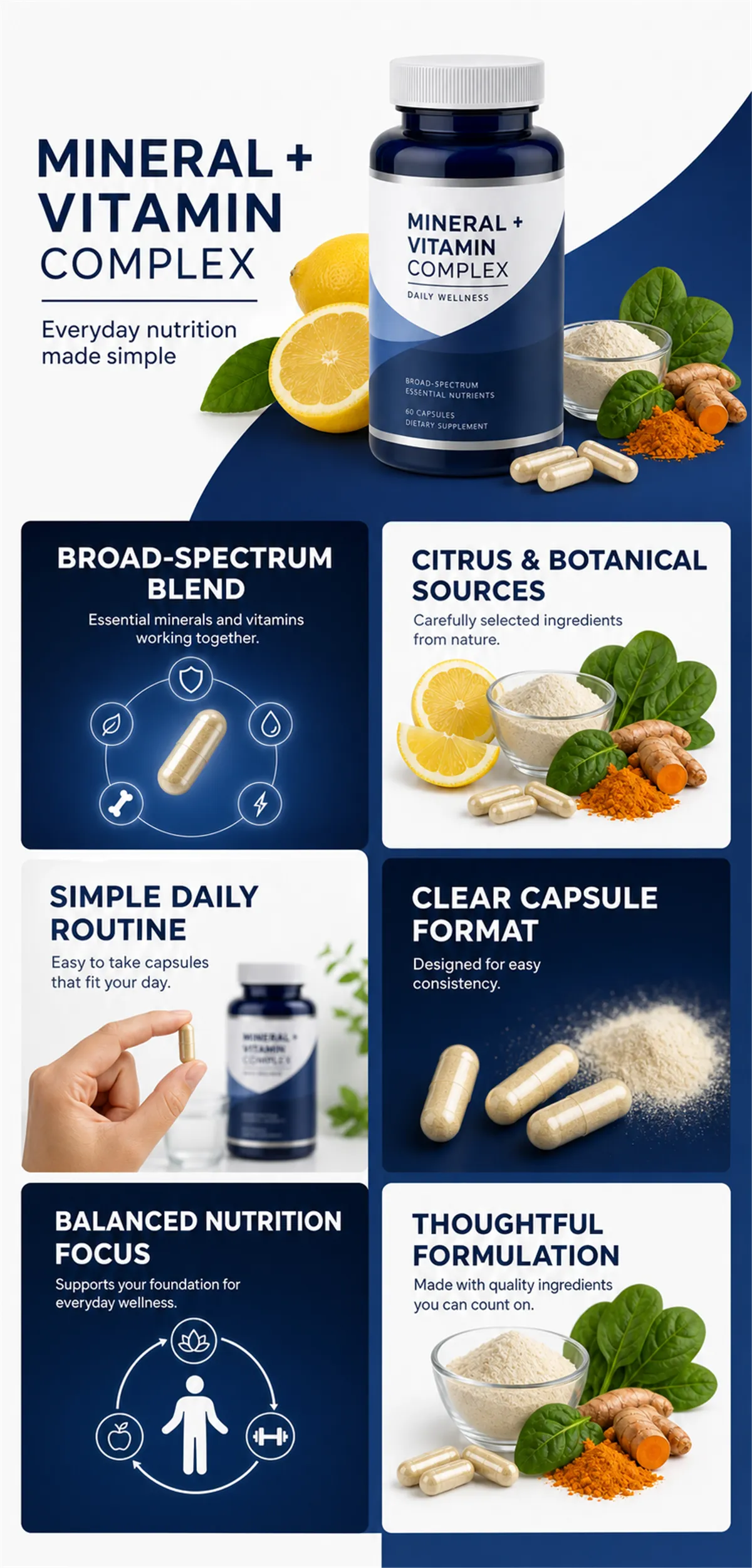 Mineral Vitamin Complex Daily Wellness Supplement Bottle｜AI Image Generation Prompts