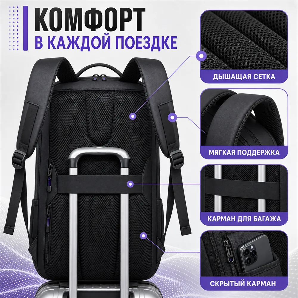 Black Travel Backpack with Breathable Mesh and Luggage Strap｜AI Image Generation Prompts