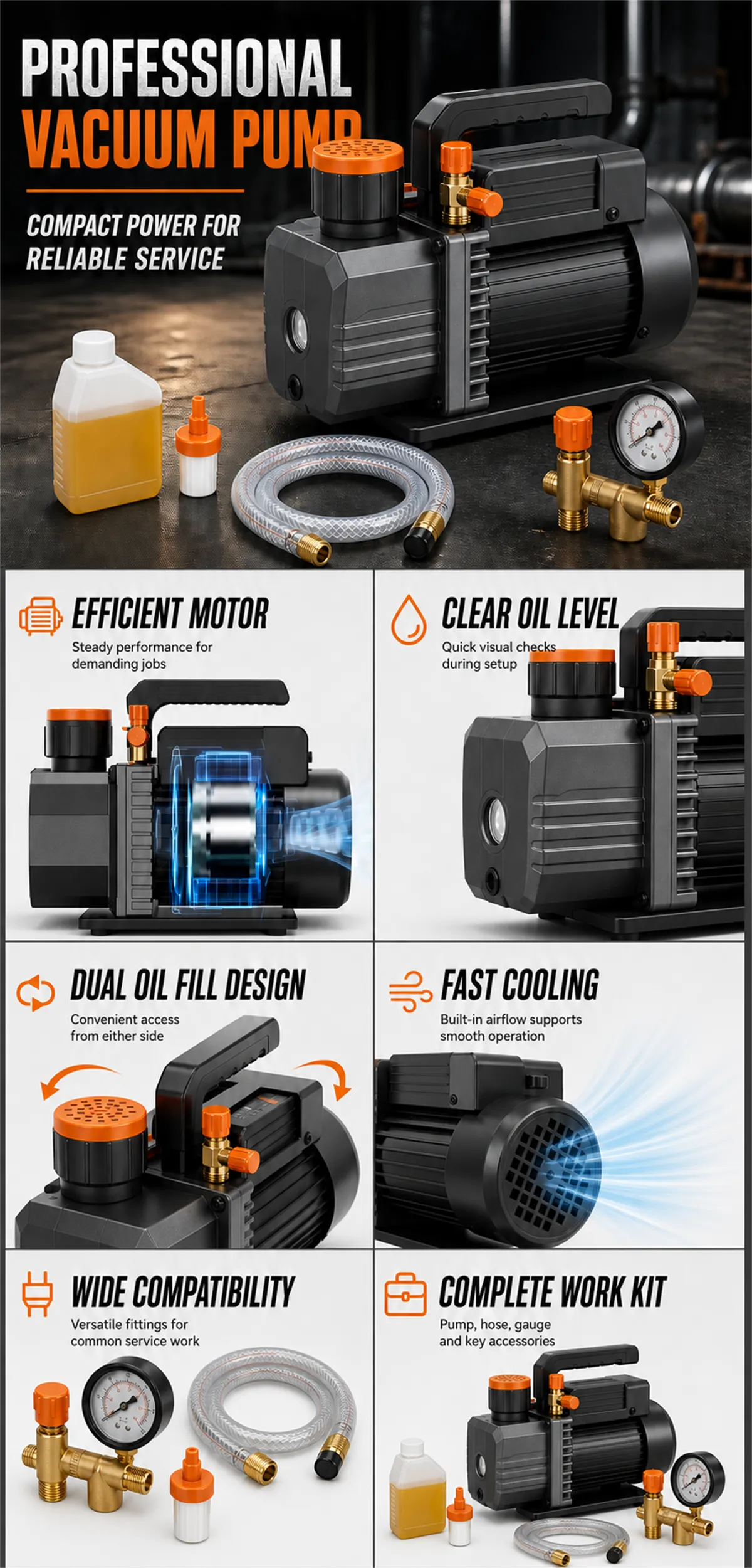 Professional Vacuum Pump with Accessories Kit｜AI Image Generation Prompts