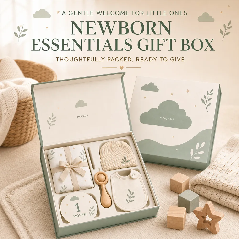 Newborn Essentials Gift Box with Baby Items｜AI Image Generation Prompts