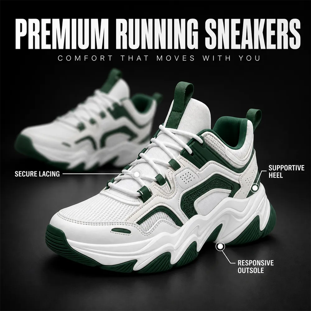 Premium Running Sneakers White and Green｜AI Image Generation Prompts