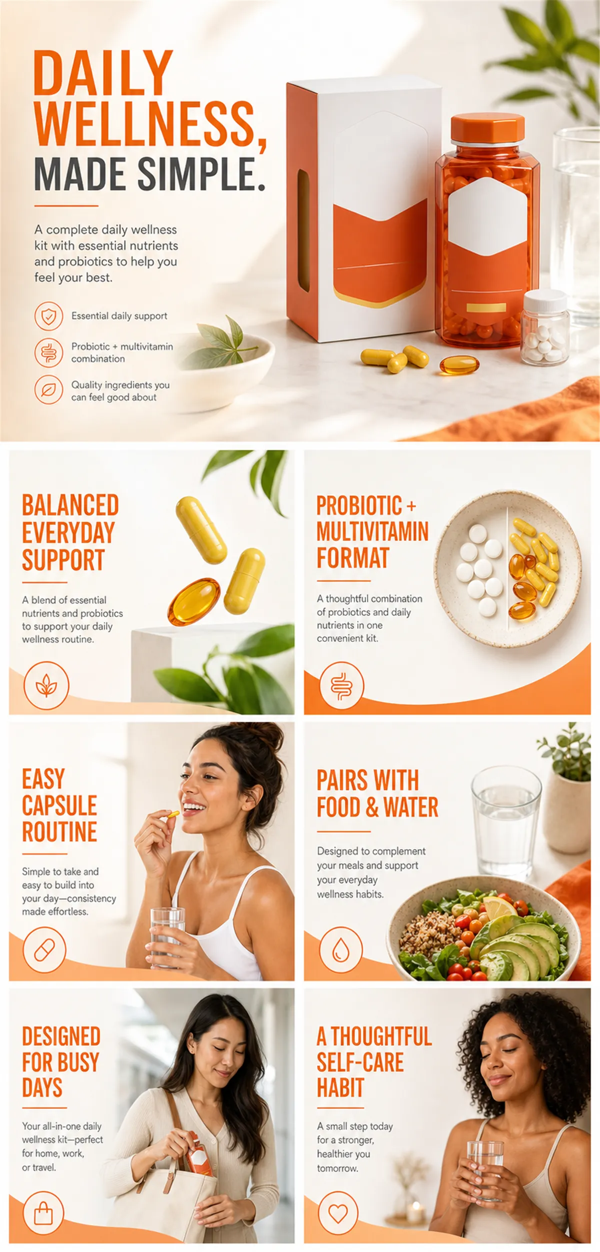Daily Wellness Kit with Probiotics and Multivitamins｜AI Image Generation Prompts
