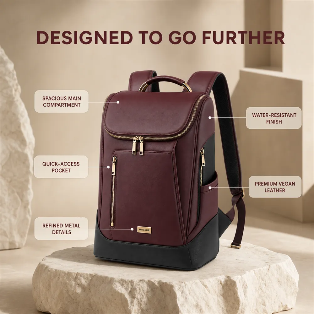 Burgundy Vegan Leather Backpack Mockup｜AI Image Generation Prompts