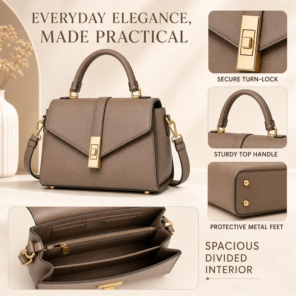 Elegant Taupe Handbag with Practical Features｜AI Image Generation Prompts