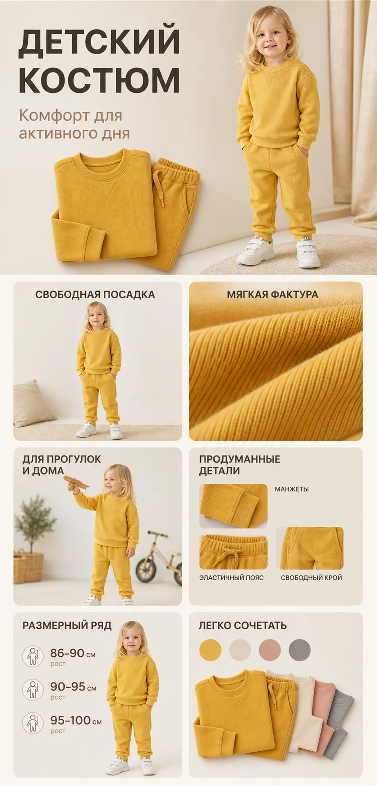 Yellow Kids Casual Sweatsuit Set｜AI Image Generation Prompts