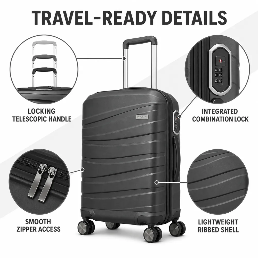 Black Suitcase Travel-Ready Details Infographic｜AI Image Generation Prompts