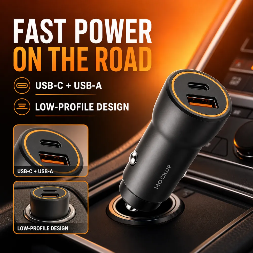 Fast Power Car Charger with USB-C and USB-A｜AI Image Generation Prompts