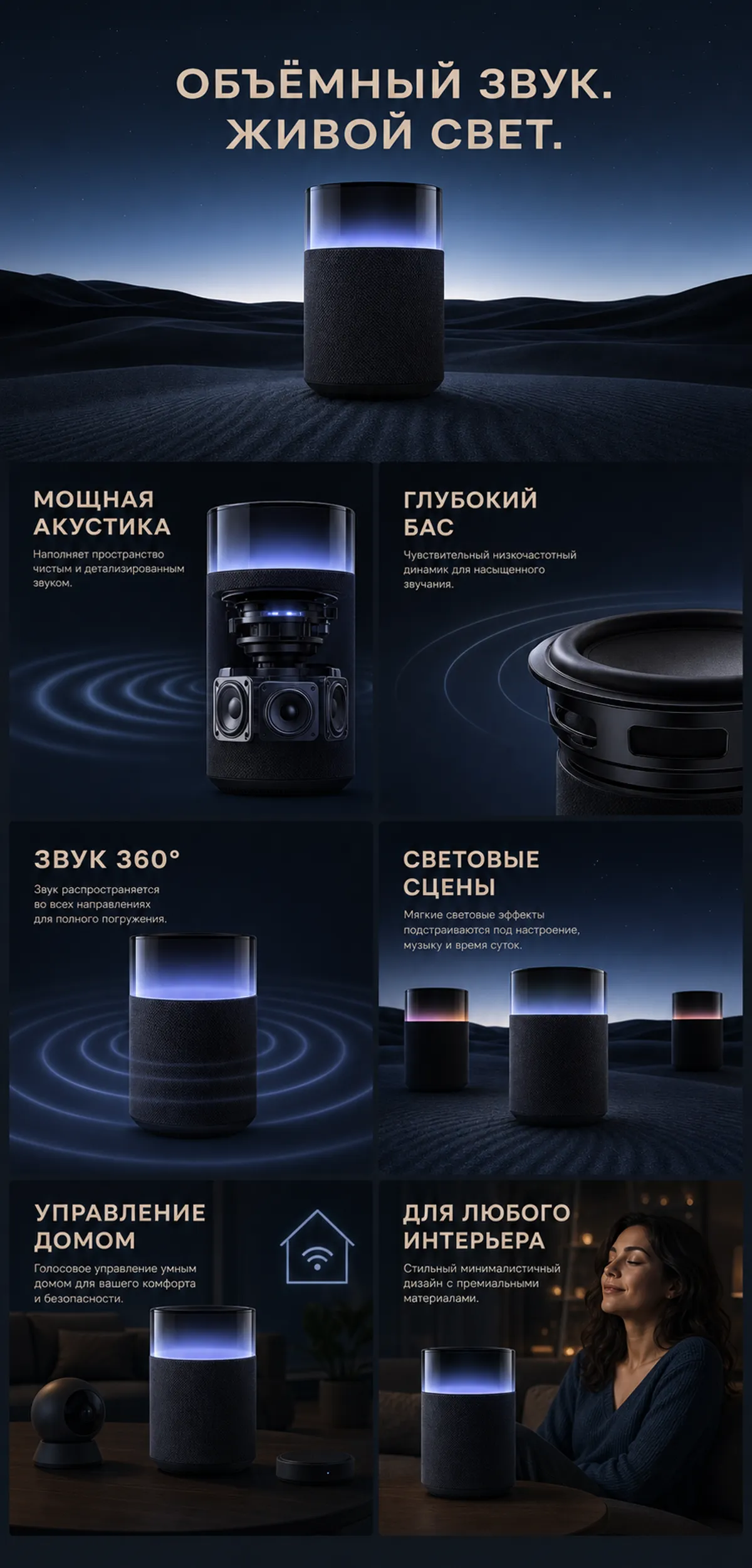 Smart Speaker with 360 Sound and Ambient Light｜AI Image Generation Prompts