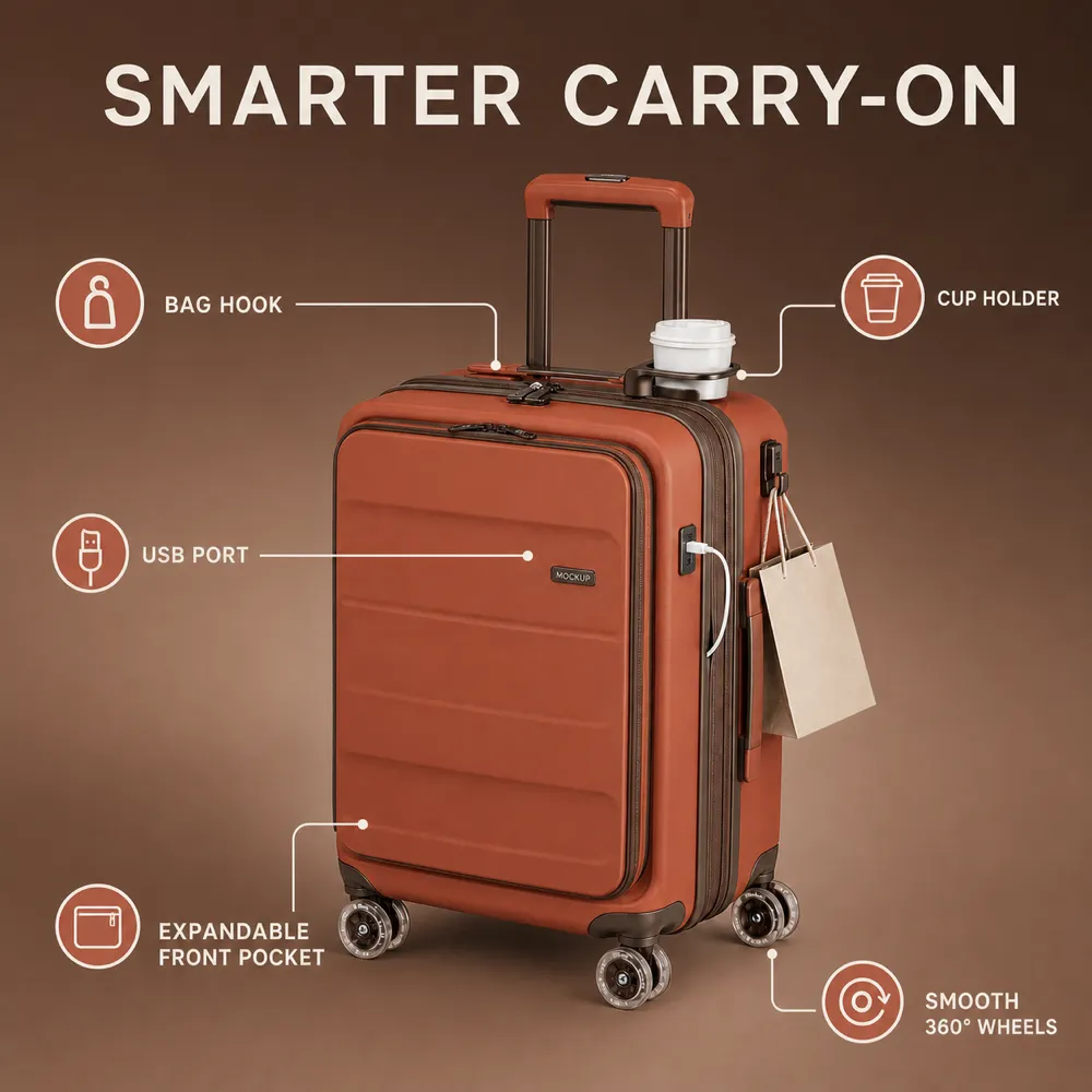 Smarter Carry-On Suitcase Features Diagram｜AI Image Generation Prompts