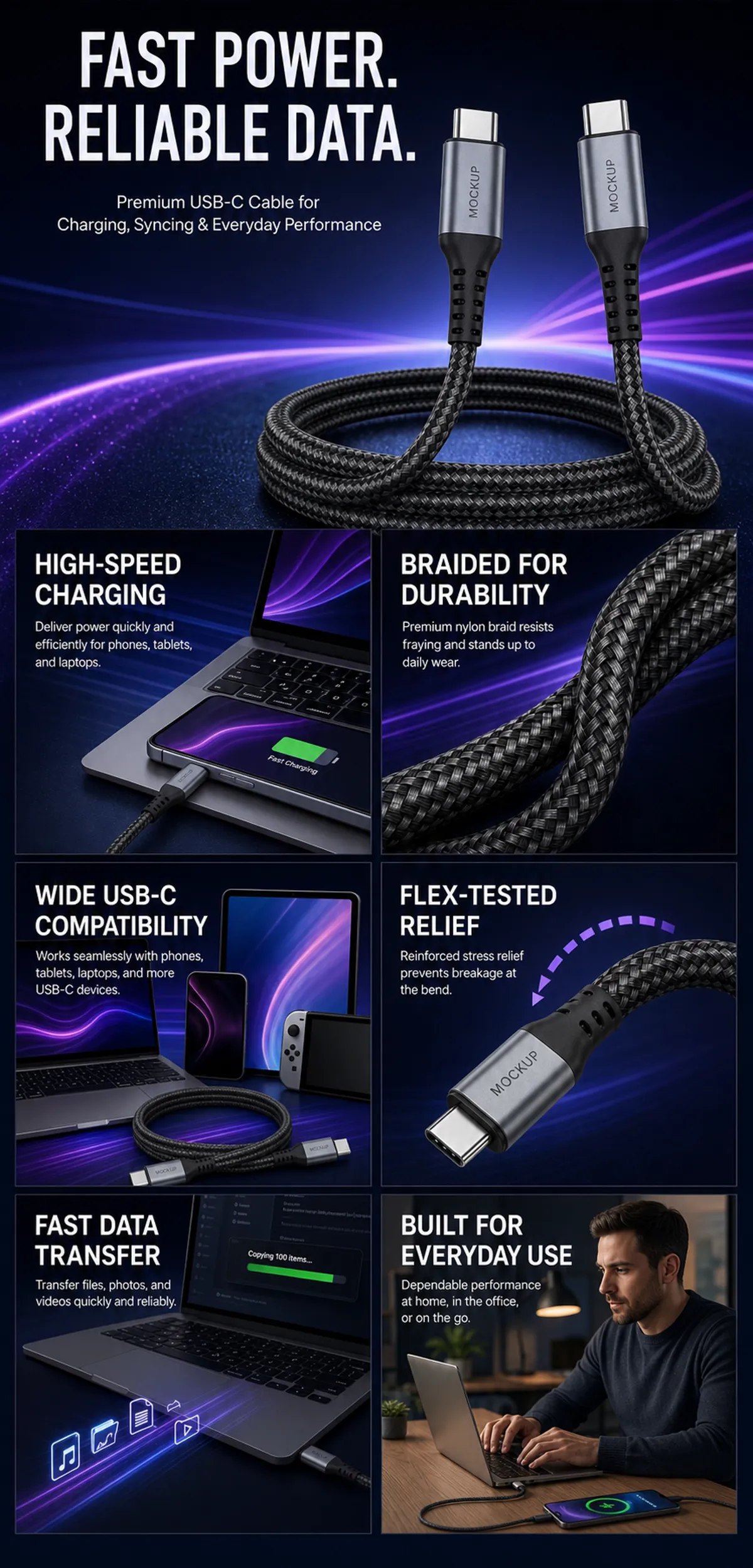 Premium USB-C Cable for Fast Charging and Data｜AI Image Generation Prompts