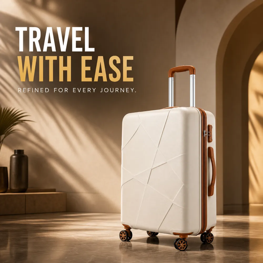 Modern White Suitcase with Brown Trim for Travel｜AI Image Generation Prompts