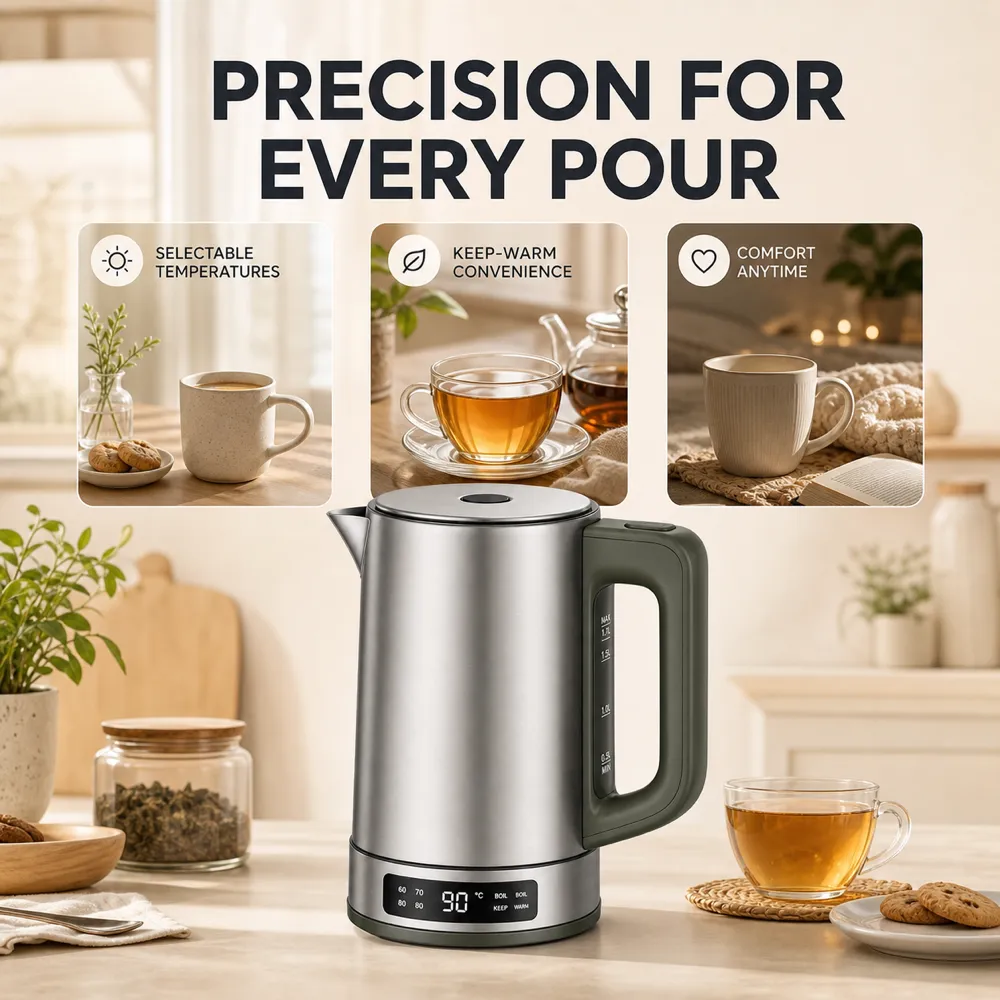 Precision Electric Kettle with Selectable Temperatures｜AI Image Generation Prompts
