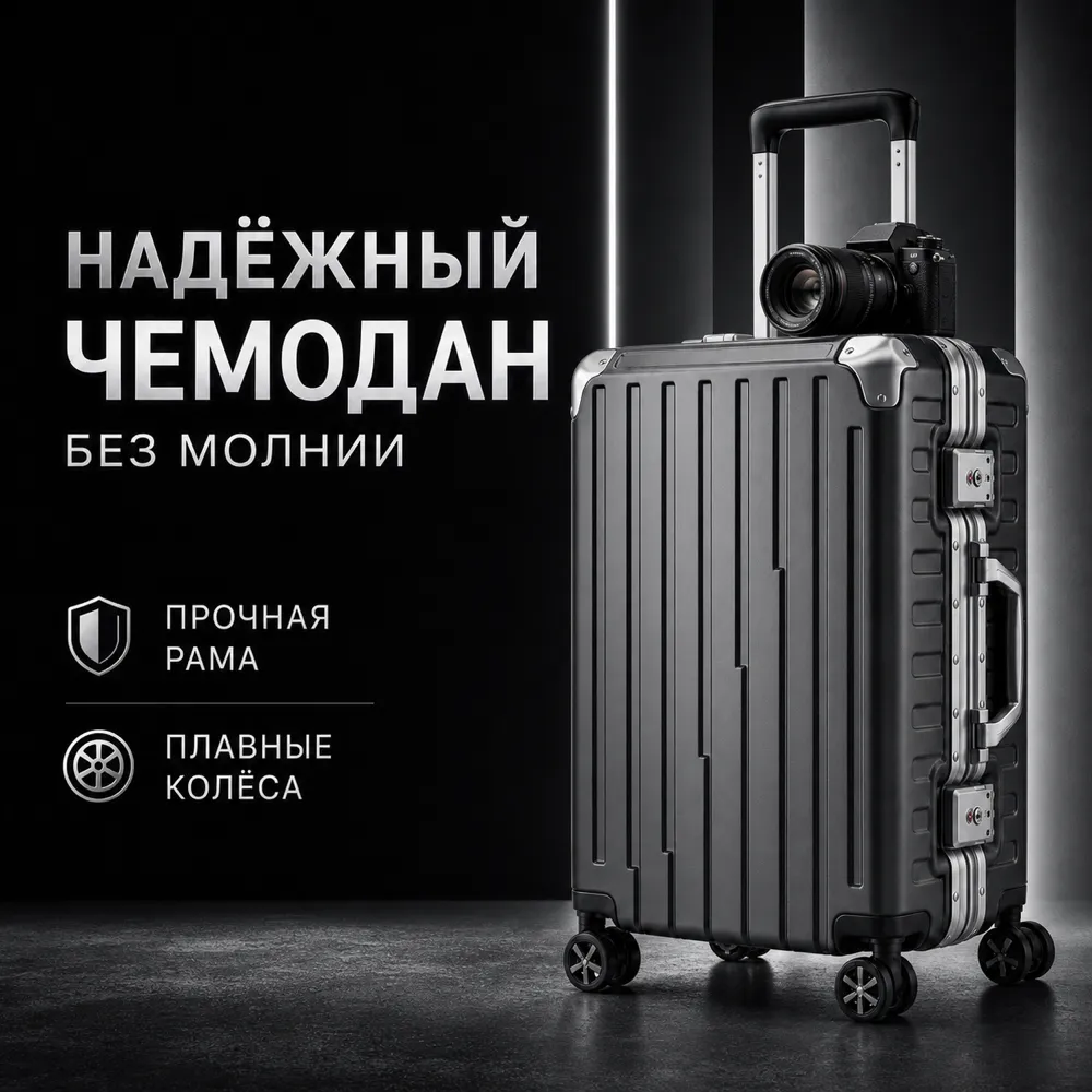 Black Hard-Shell Suitcase with Camera｜AI Image Generation Prompts