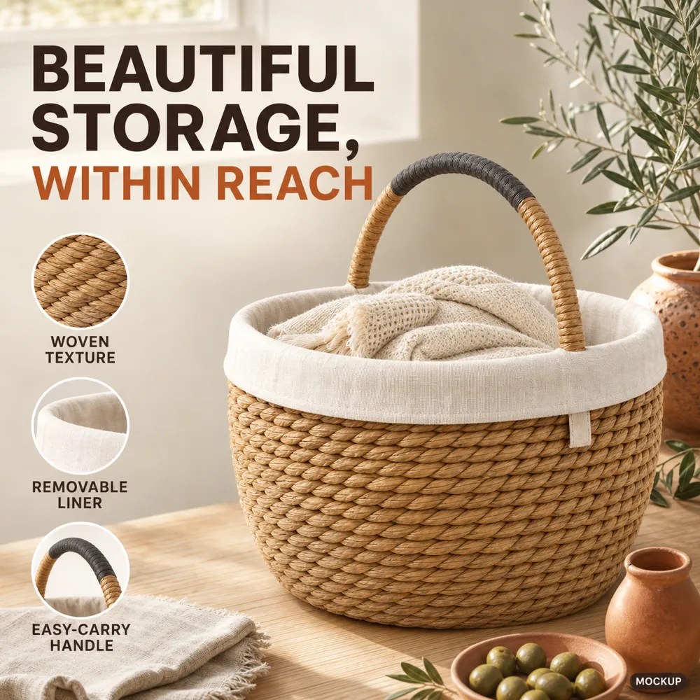 Beautiful Woven Storage Basket With Removable Liner｜AI Image Generation Prompts