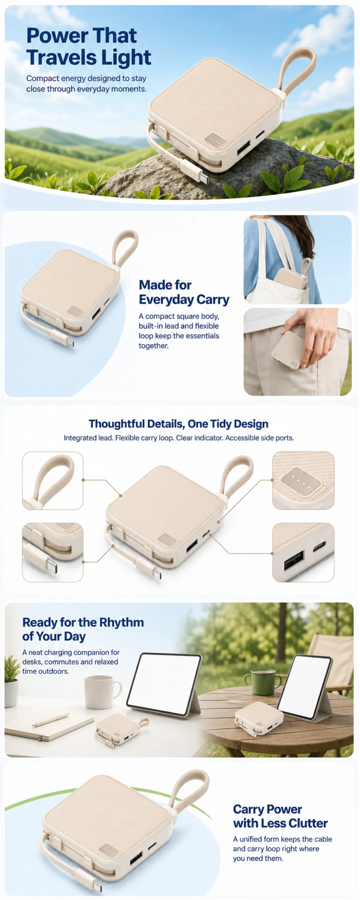 Compact Square Power Bank for Everyday Carry｜AI Image Generation Prompts