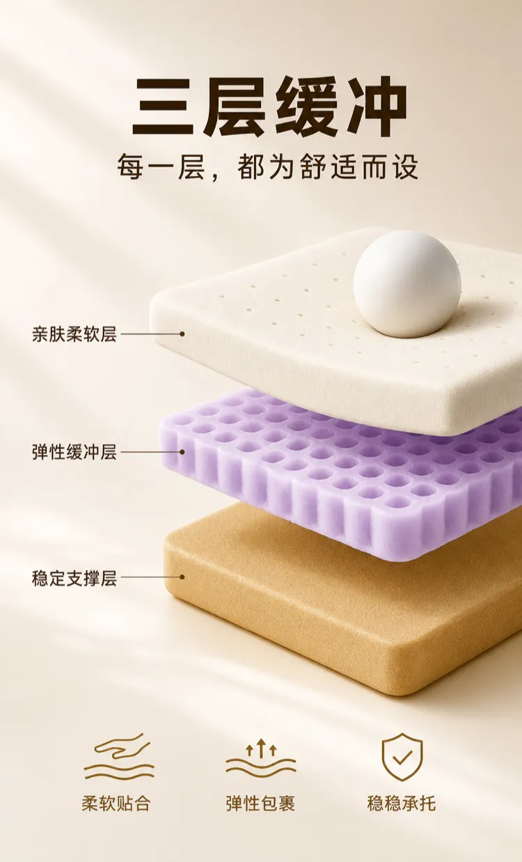 Three-layer foam cushion structure for comfort｜AI Image Generation Prompts