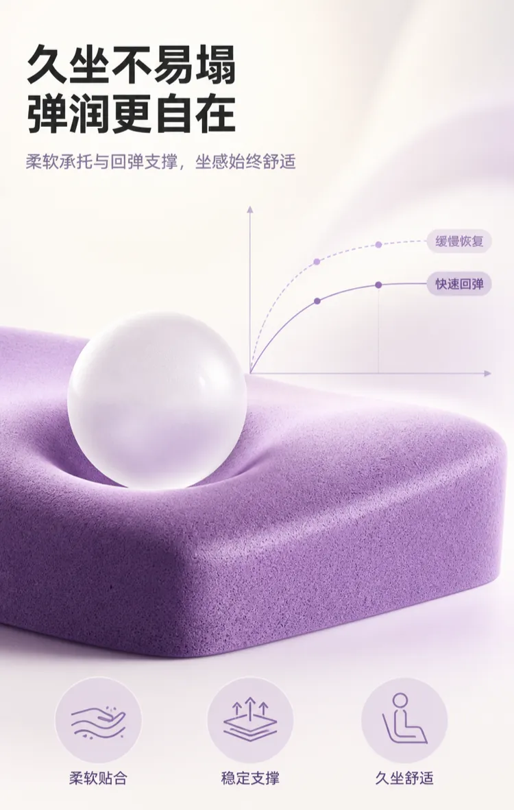 Purple foam cushion rebound demonstration with ball｜AI Image Generation Prompts