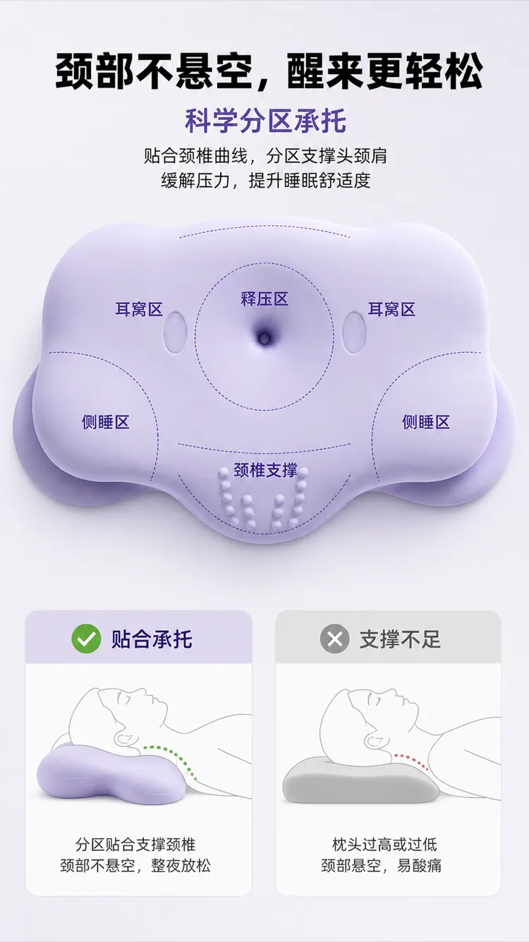 Ergonomic Cervical Pillow with Zoned Support Design｜AI Image Generation Prompts