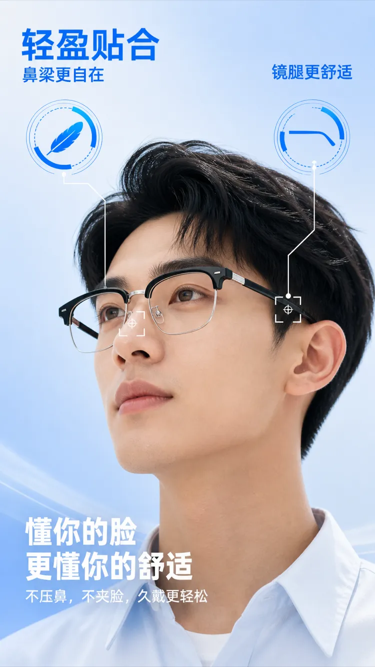 Man wearing lightweight and comfortable eyeglasses｜AI Image Generation Prompts