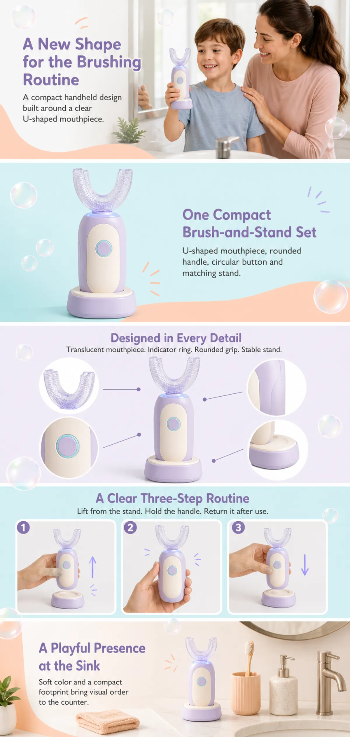 Kids U-Shaped Electric Toothbrush and Stand Set｜AI Image Generation Prompts
