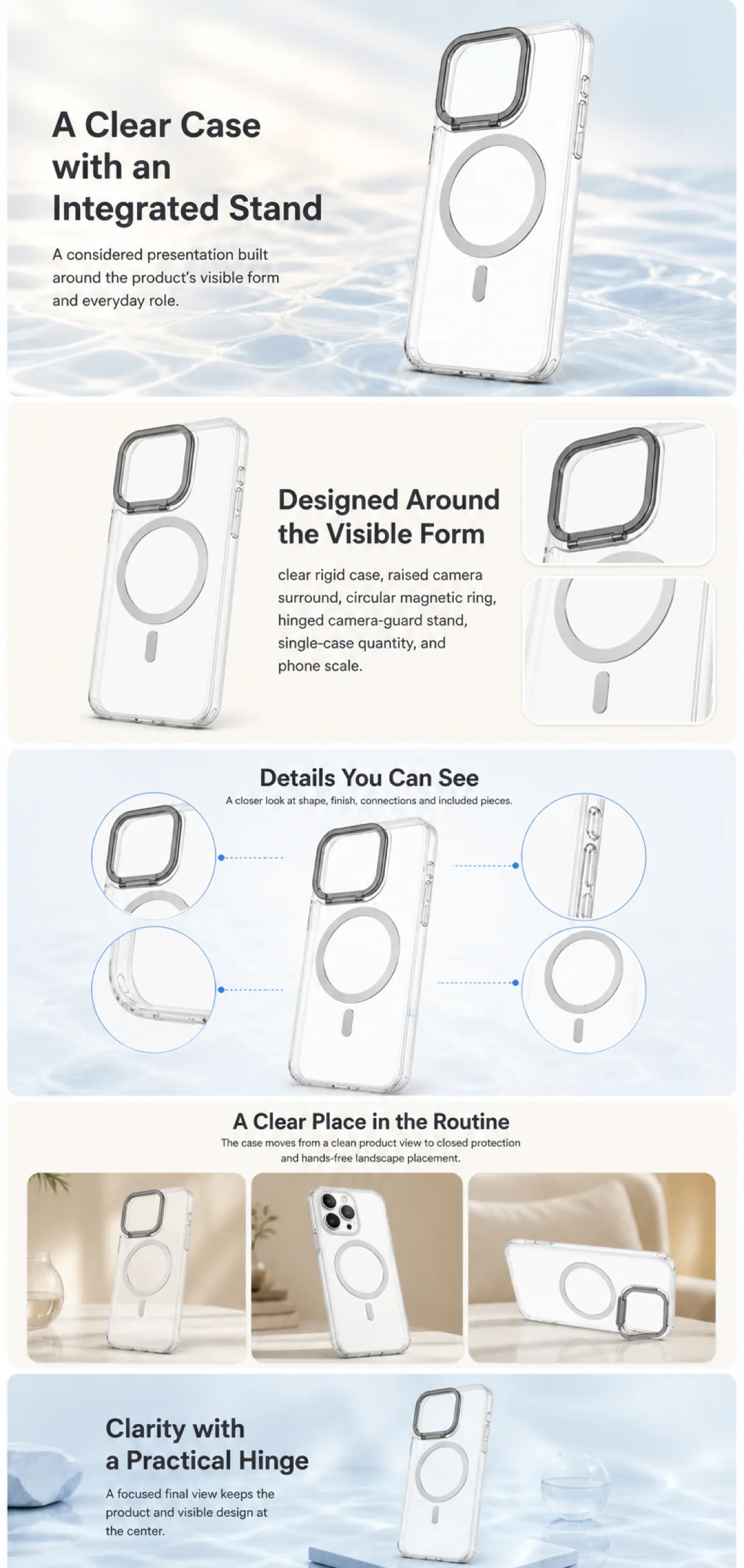 Clear Phone Case with Integrated Camera Stand｜AI Image Generation Prompts