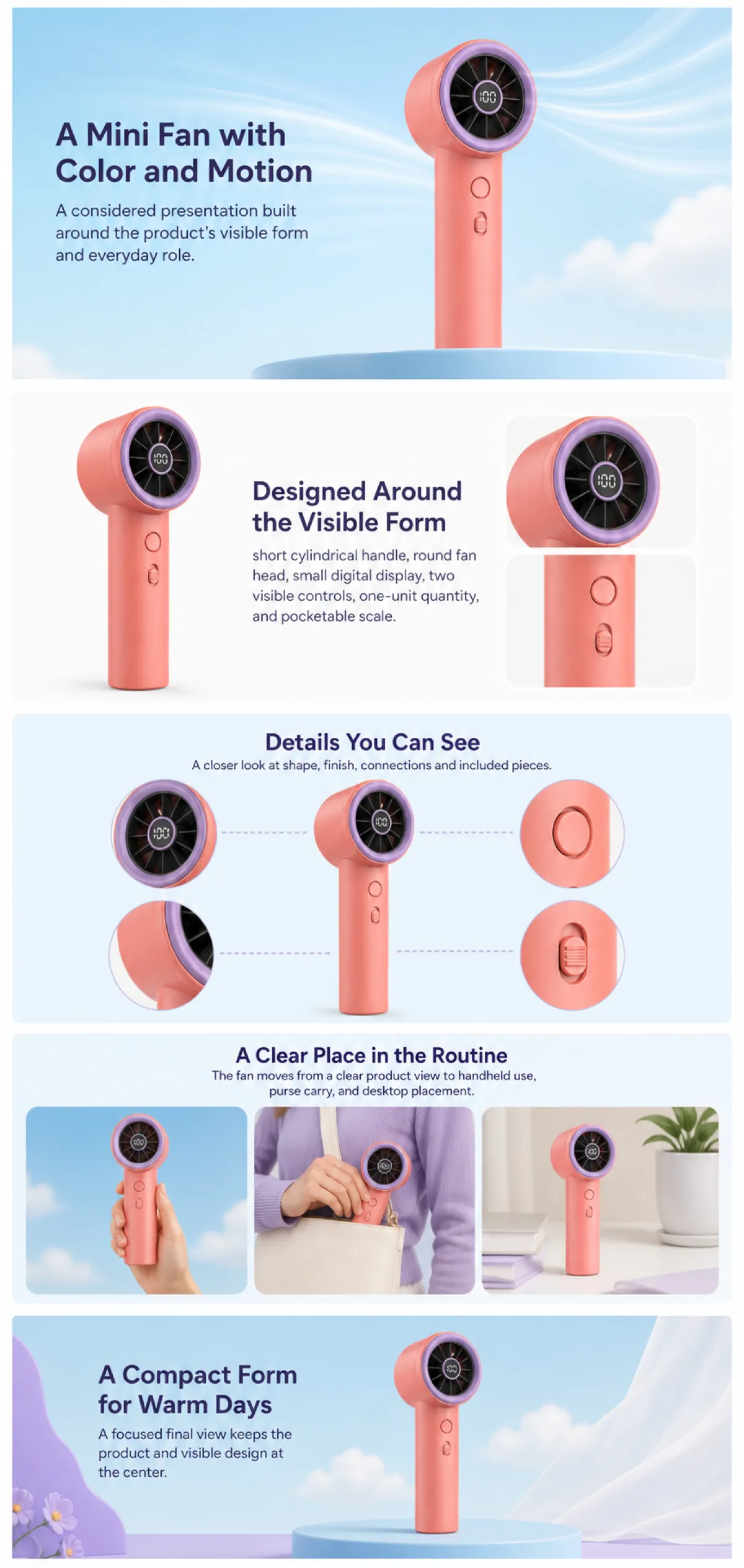 Compact Pink Mini Fan with Digital Display Design｜AI Image Generation Prompts
