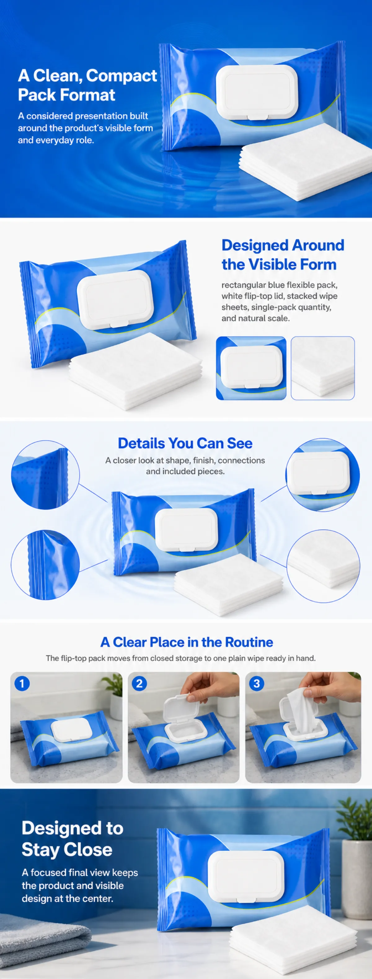 Blue Flexible Wipe Pack With Flip-Top Lid Design｜AI Image Generation Prompts