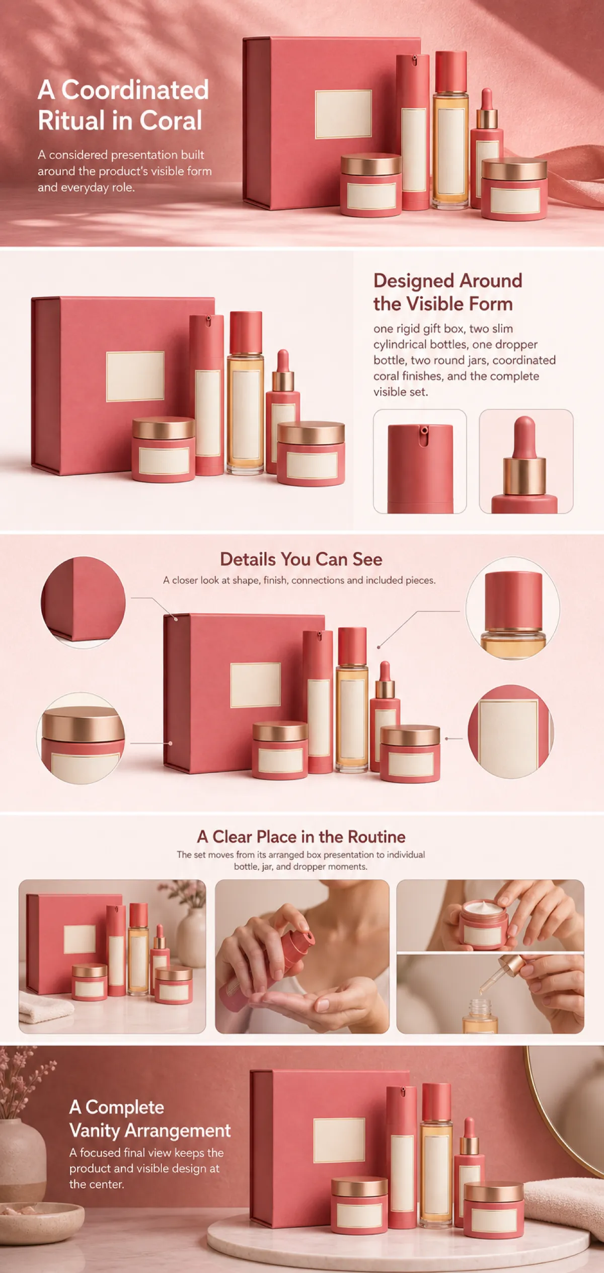Coral Skincare Set Packaging Design Showcase｜AI Image Generation Prompts