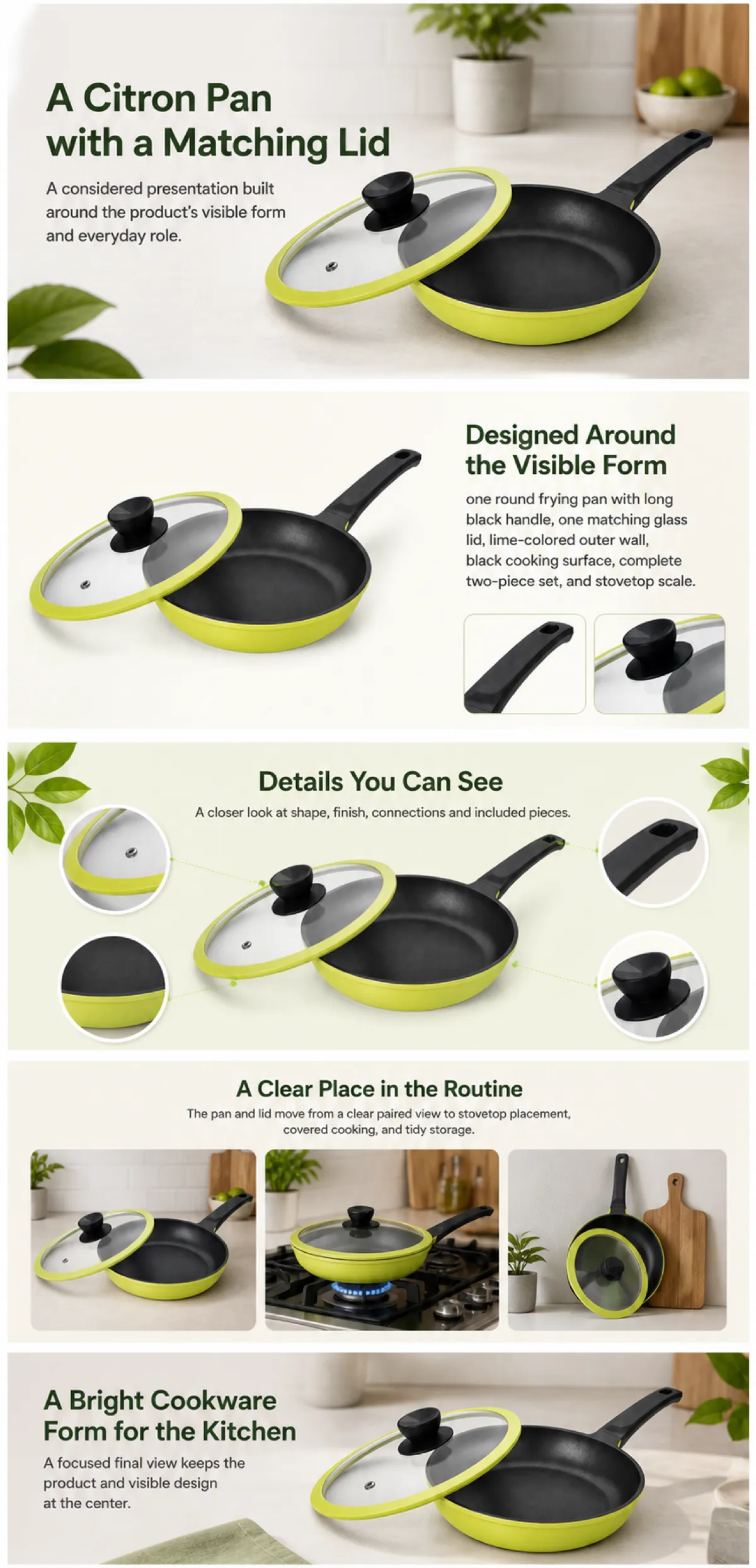 Citron Lime Green Frying Pan with Glass Lid｜AI Image Generation Prompts