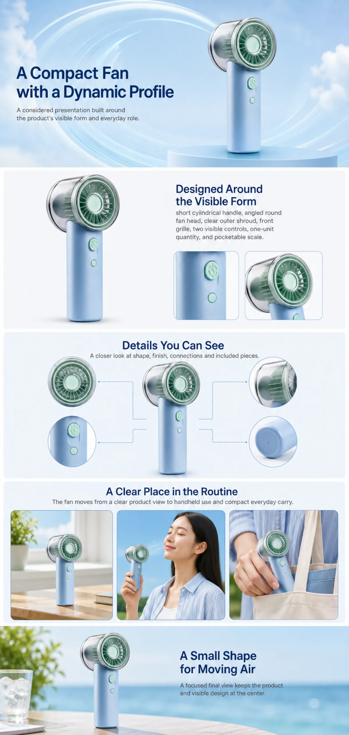 Compact Handheld Fan with Dynamic Profile Design｜AI Image Generation Prompts