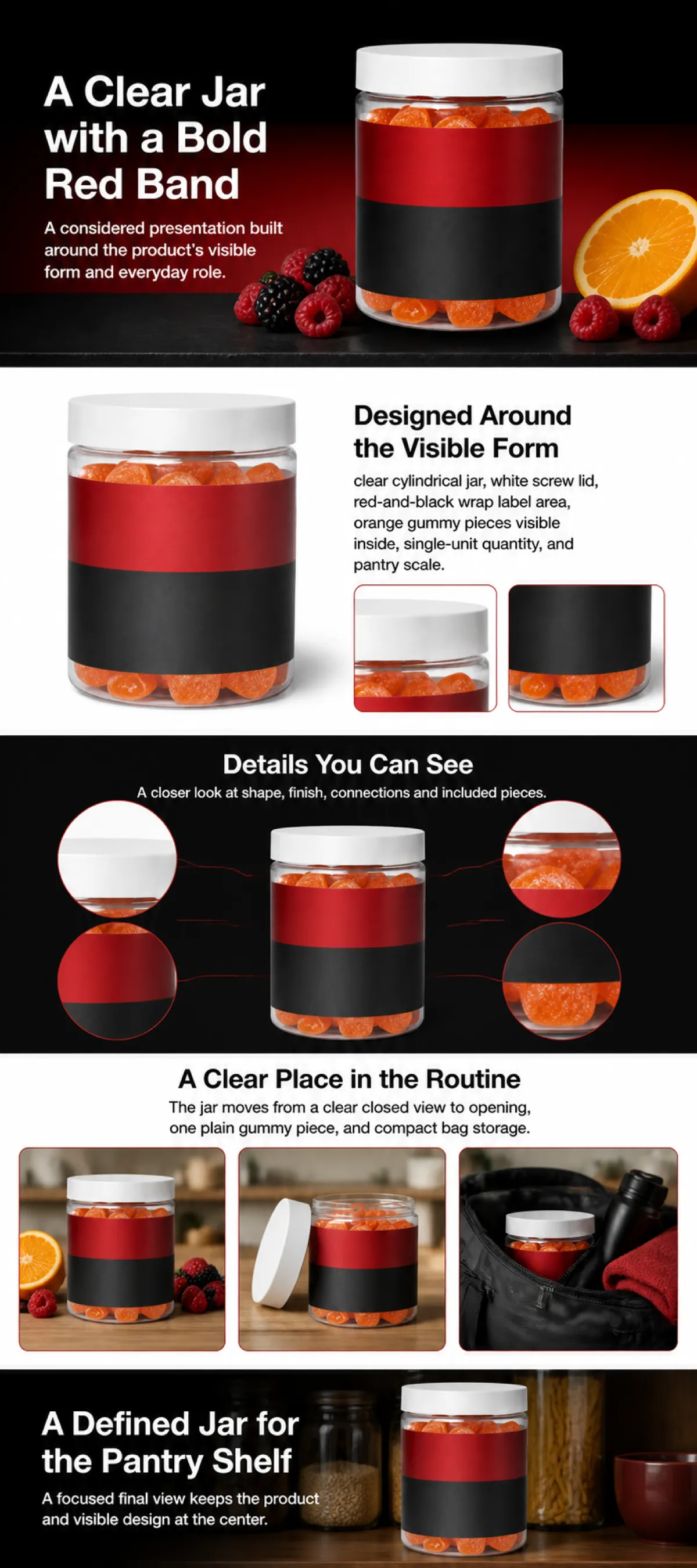 Clear Jar with Red and Black Band for Gummies｜AI Image Generation Prompts