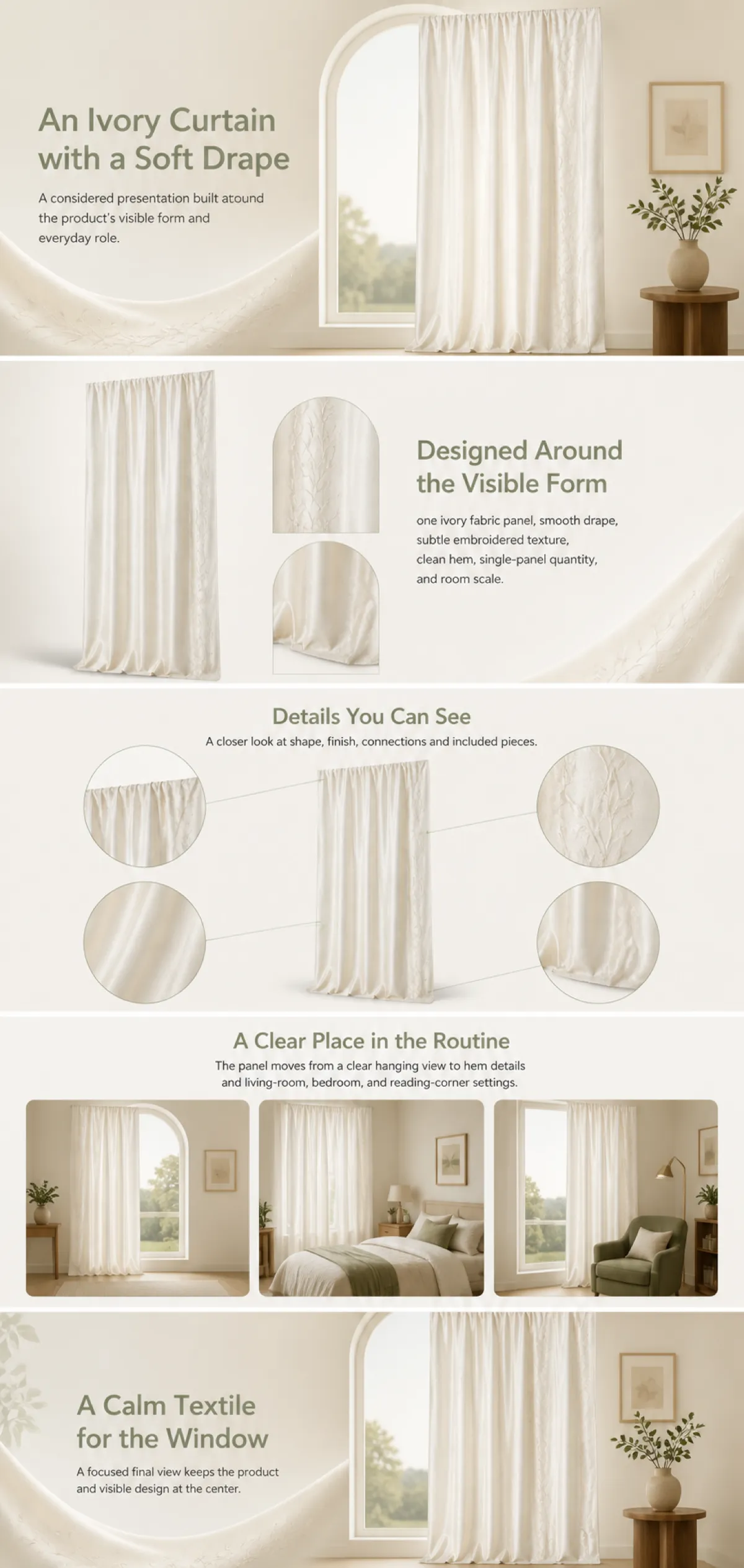 Ivory Curtain with Soft Drape and Embroidered Texture｜AI Image Generation Prompts