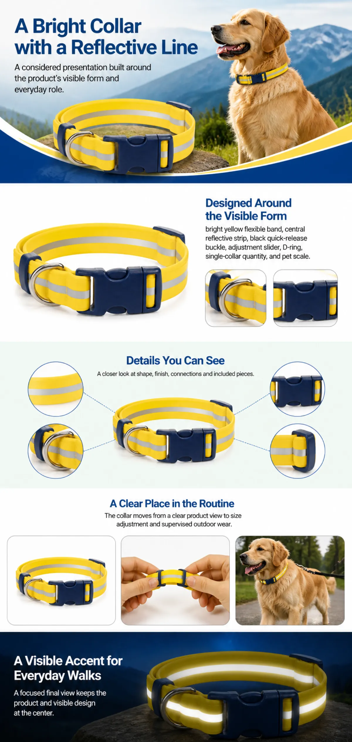 Bright Yellow Dog Collar with Reflective Line｜AI Image Generation Prompts