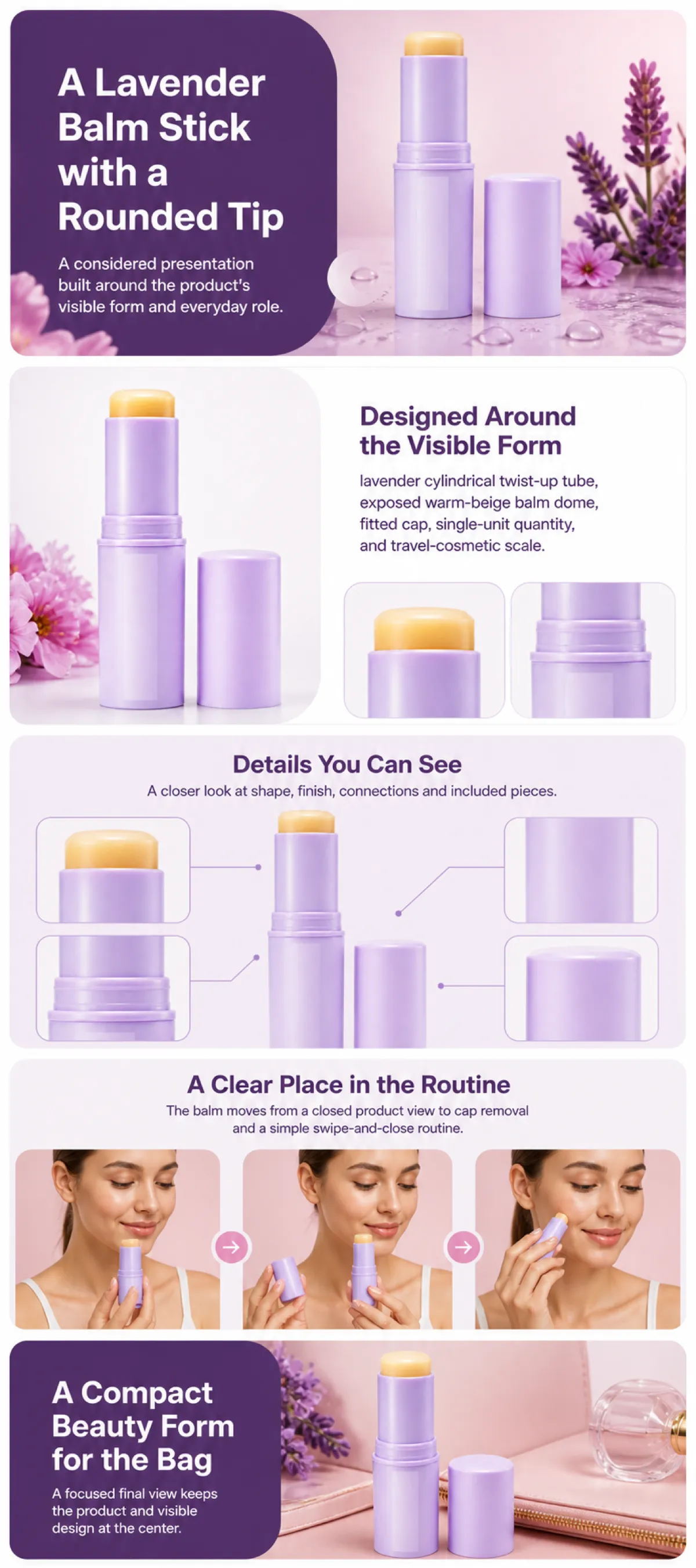 Lavender Balm Stick with Rounded Tip Design｜AI Image Generation Prompts