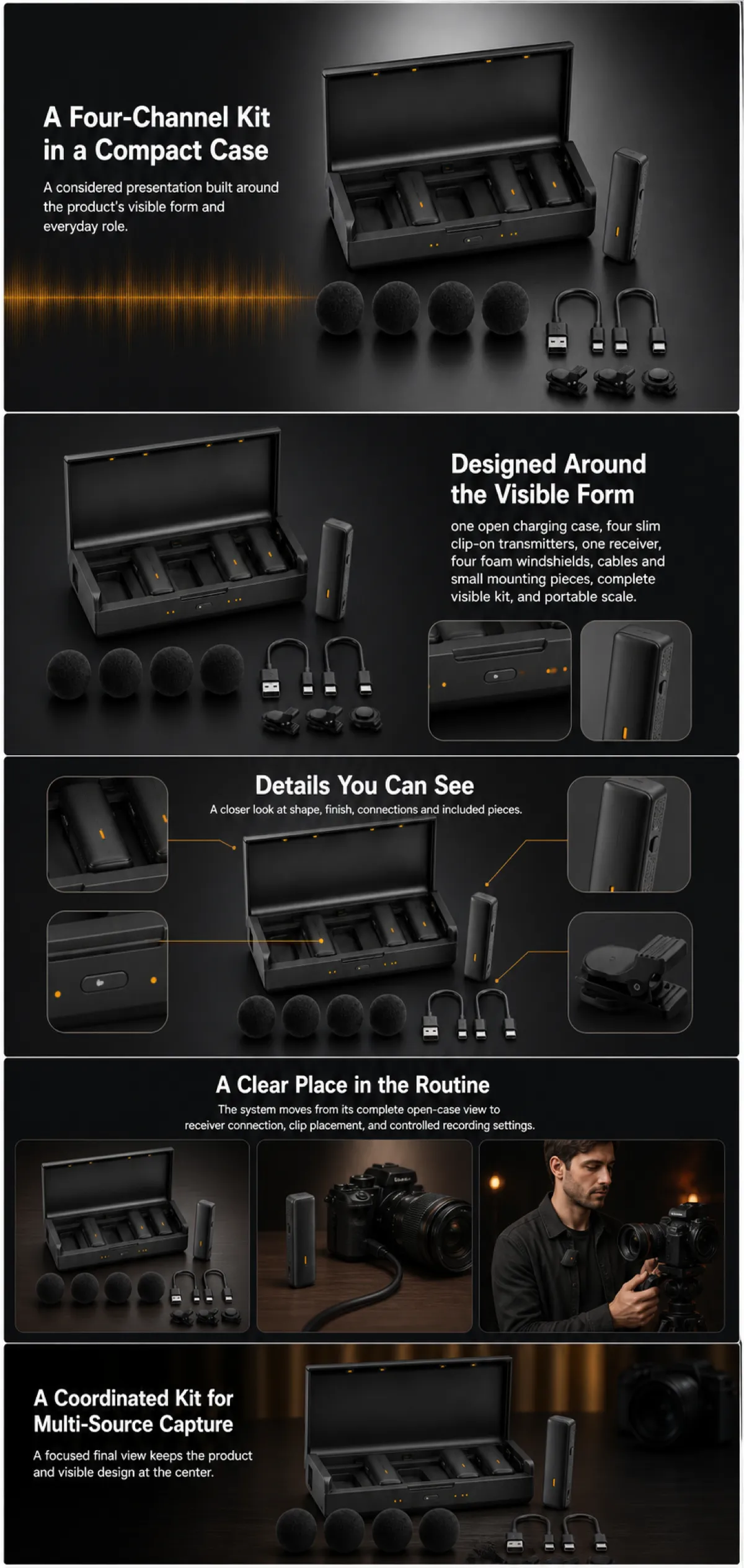Four-Channel Wireless Microphone Kit with Charging Case｜AI Image Generation Prompts