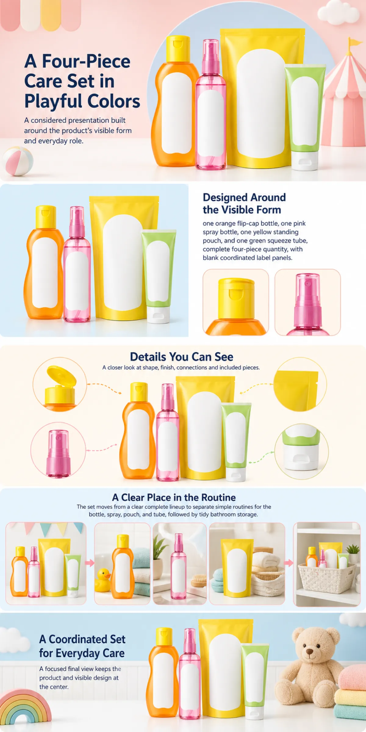 Four-Piece Care Set in Playful Colors｜AI Image Generation Prompts