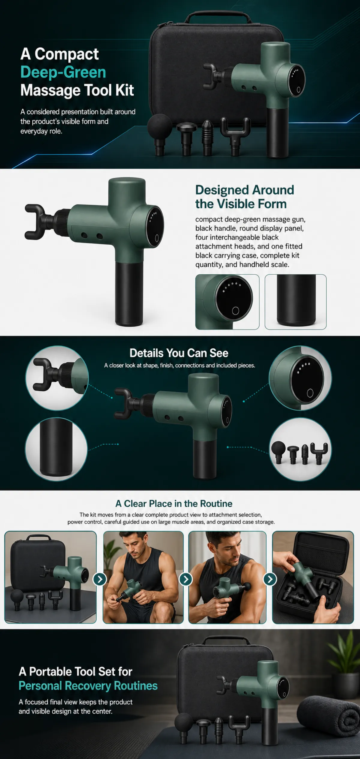 Compact Deep-Green Massage Tool Kit｜AI Image Generation Prompts
