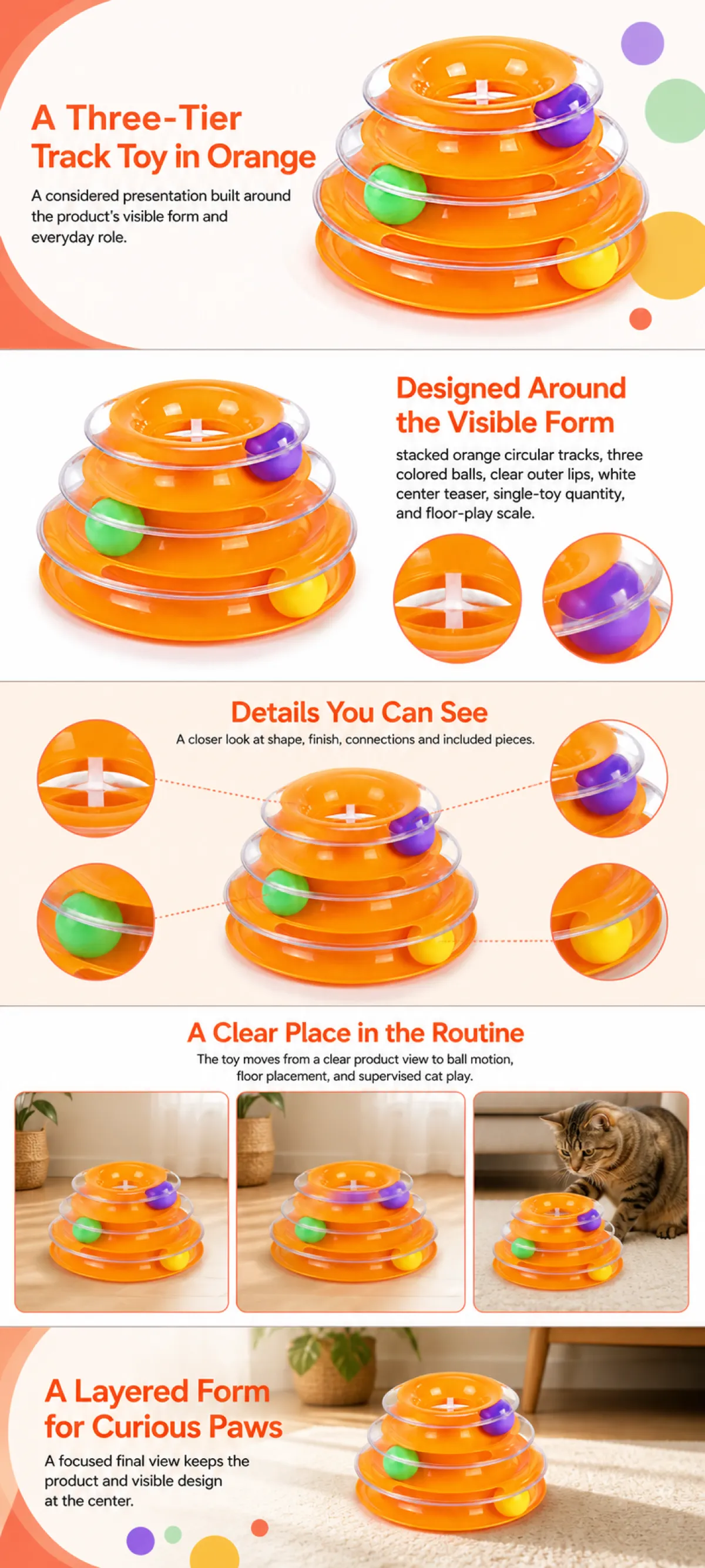 Three-Tier Orange Cat Track Toy with Balls｜AI Image Generation Prompts