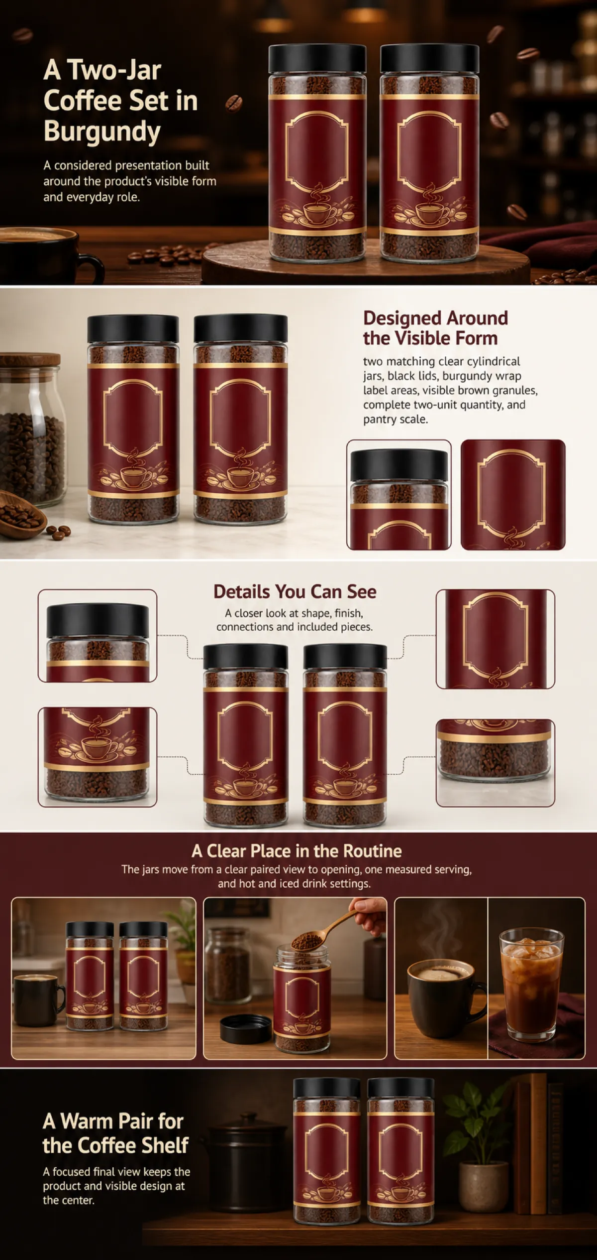 Burgundy Two-Jar Coffee Storage Set｜AI Image Generation Prompts