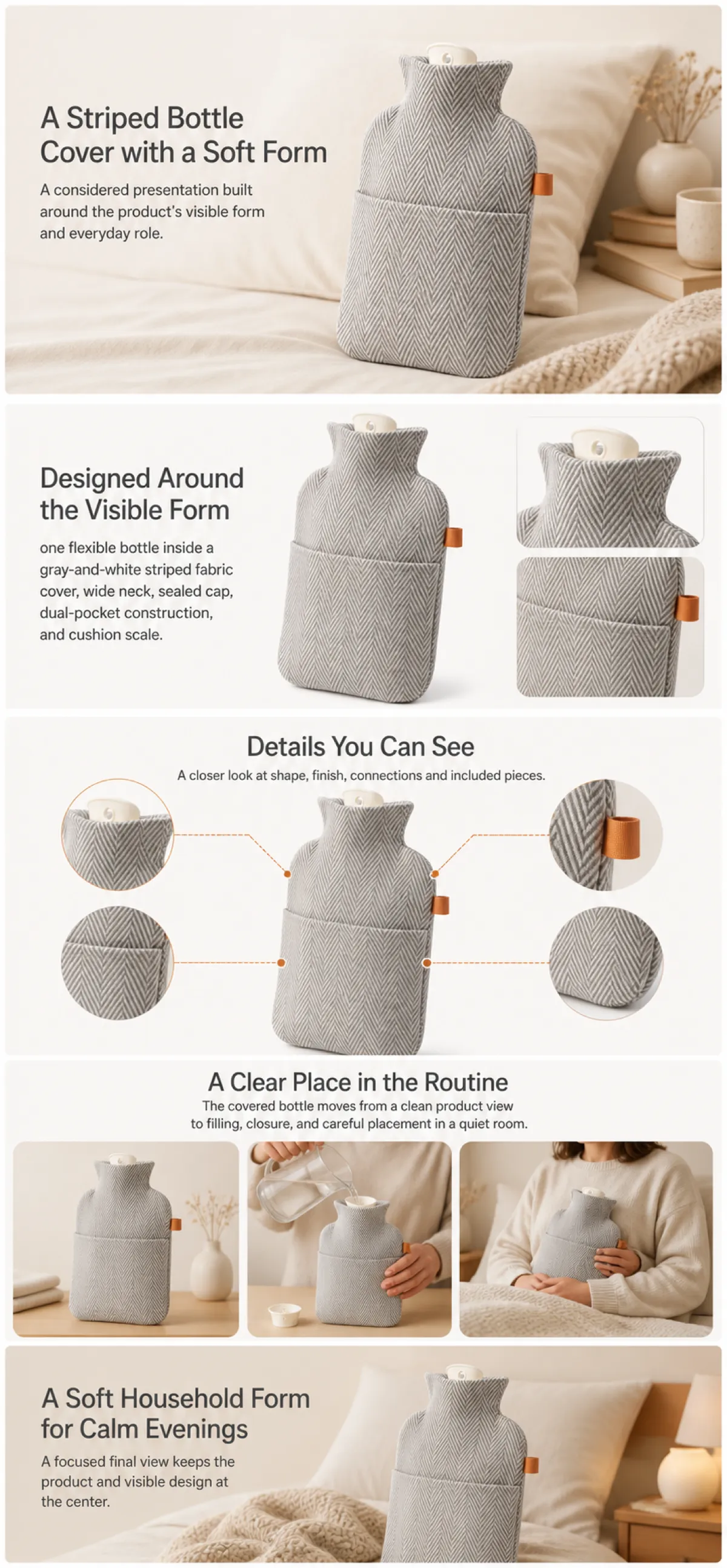 Striped Fabric Hot Water Bottle Cover Design｜AI Image Generation Prompts